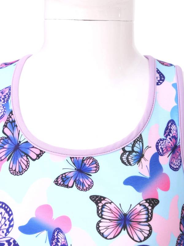 Kids Girls Two Pieces U Neck Crop Top with Boyshorts Swimming Set thumb