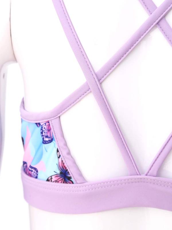 Kids Girls Two Pieces U Neck Crop Top with Boyshorts Swimming Set thumb