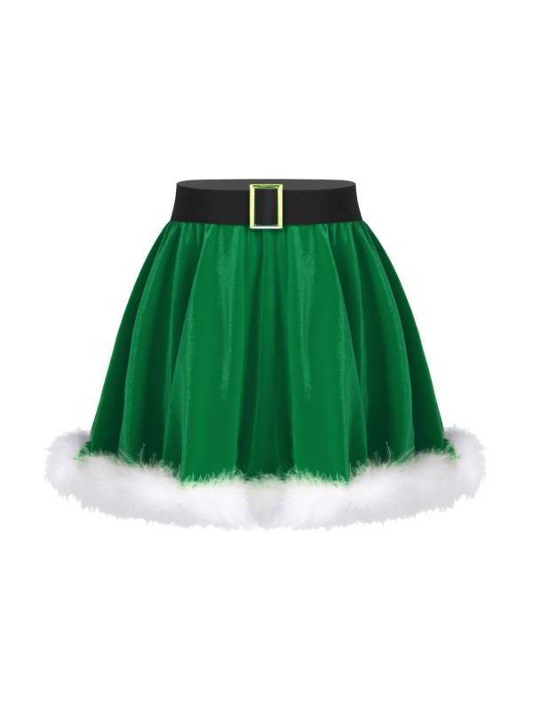 Kids Girls Christmas Velvet Solid Color A-line Skirt thumb