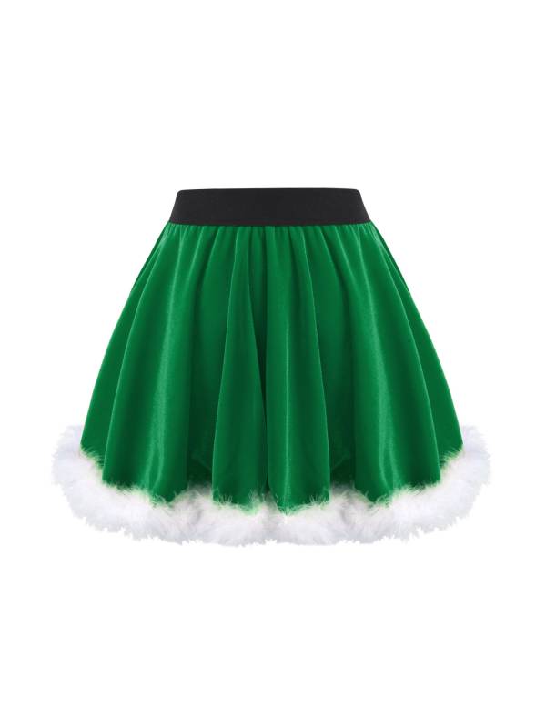 Kids Girls Christmas Velvet Solid Color A-line Skirt thumb