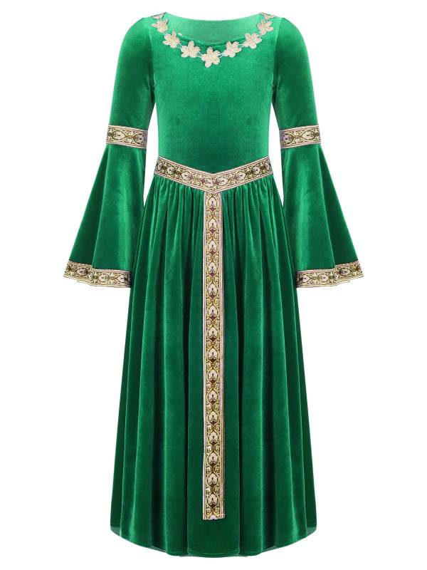Kids Girls Retro Medieval Princess Velvet Dress Costumes thumb