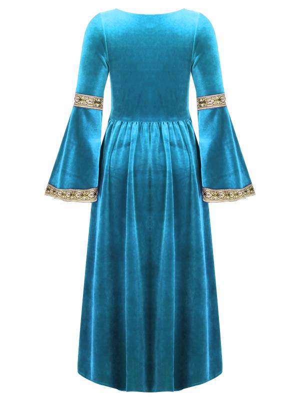 Kids Girls Retro Medieval Princess Velvet Dress Costumes thumb
