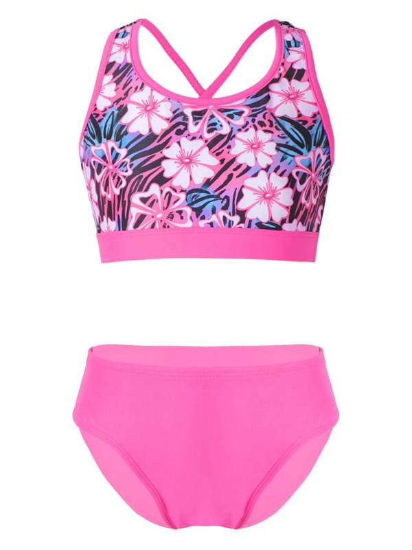 Kids Girls Two Pieces U Neck Strappy Swim Tankini Set thumb