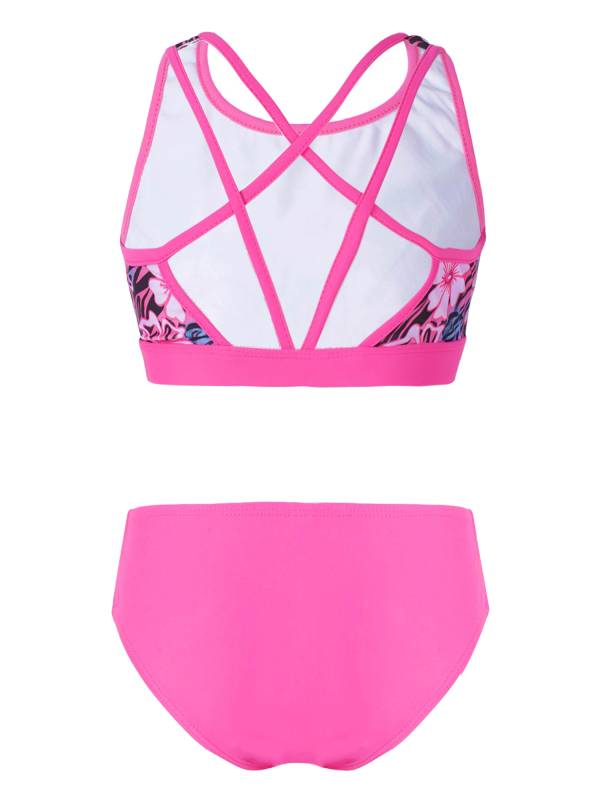 Kids Girls Two Pieces U Neck Strappy Swim Tankini Set thumb