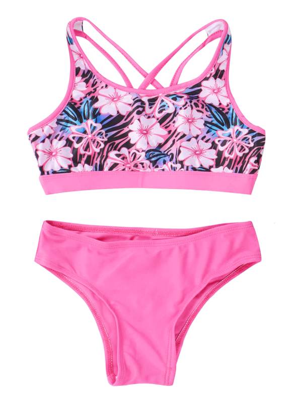 Kids Girls Two Pieces U Neck Strappy Swim Tankini Set thumb