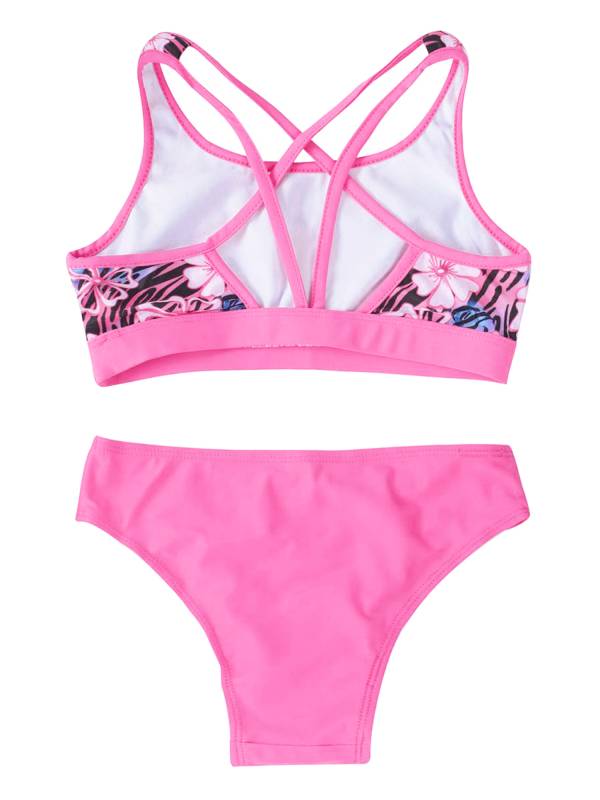 Kids Girls Two Pieces U Neck Strappy Swim Tankini Set thumb