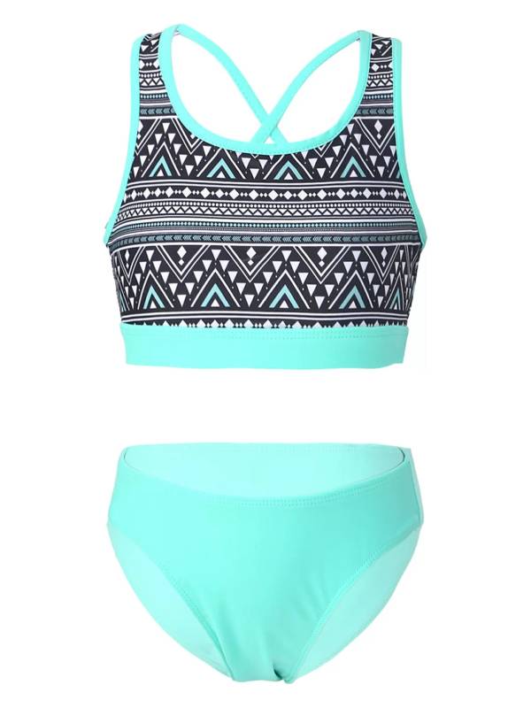 Kids Girls Two Pieces U Neck Strappy Swim Tankini Set thumb