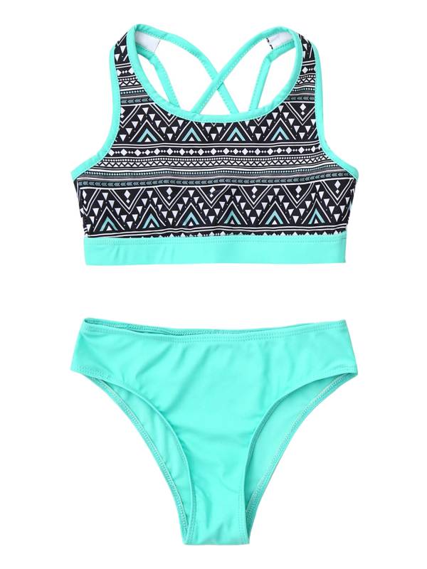 Kids Girls Two Pieces U Neck Strappy Swim Tankini Set thumb