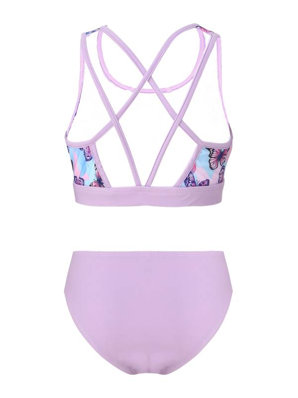 Kids Girls Two Pieces U Neck Strappy Swim Tankini Set thumb