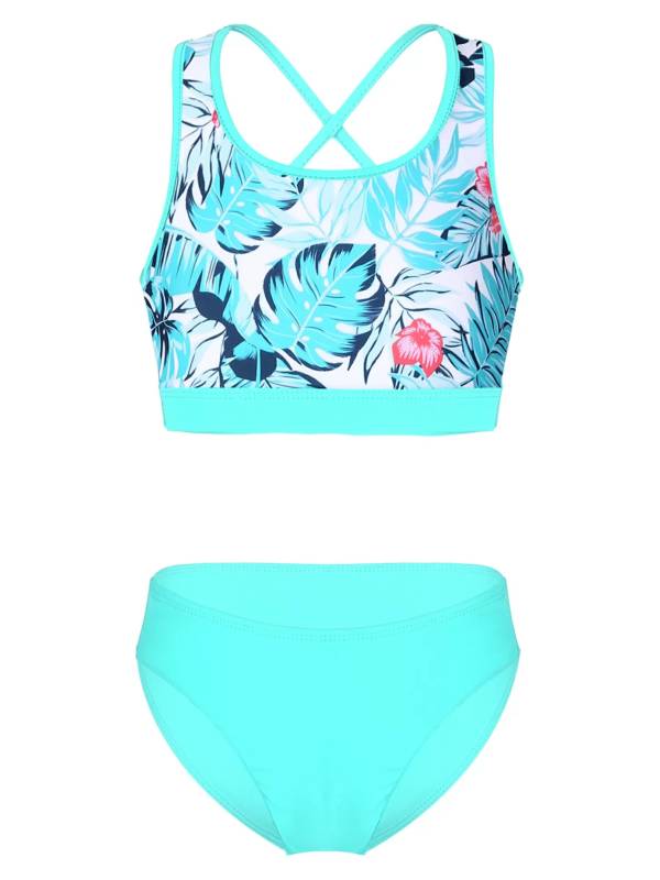 Kids Girls Two Pieces U Neck Strappy Swim Tankini Set thumb