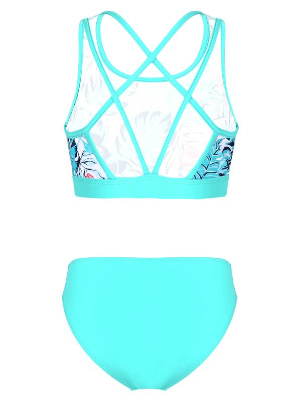 Kids Girls Two Pieces U Neck Strappy Swim Tankini Set thumb