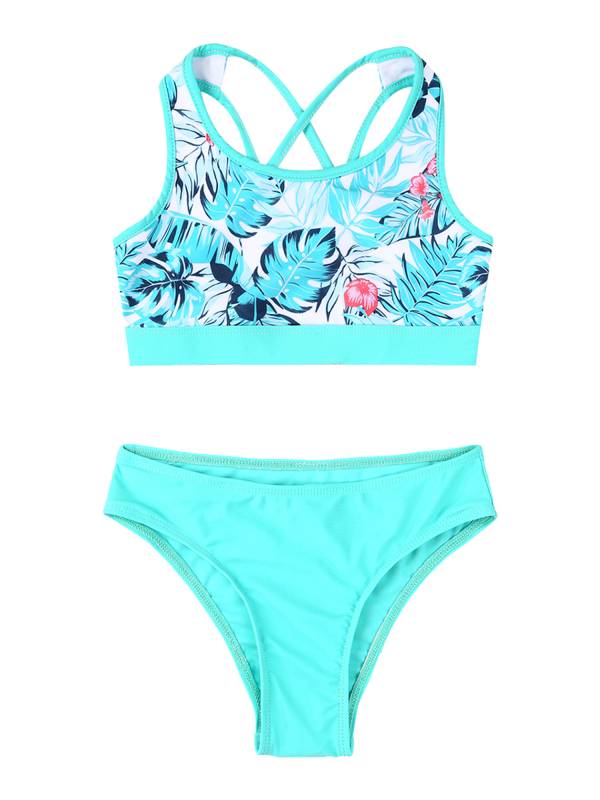 Kids Girls Two Pieces U Neck Strappy Swim Tankini Set thumb