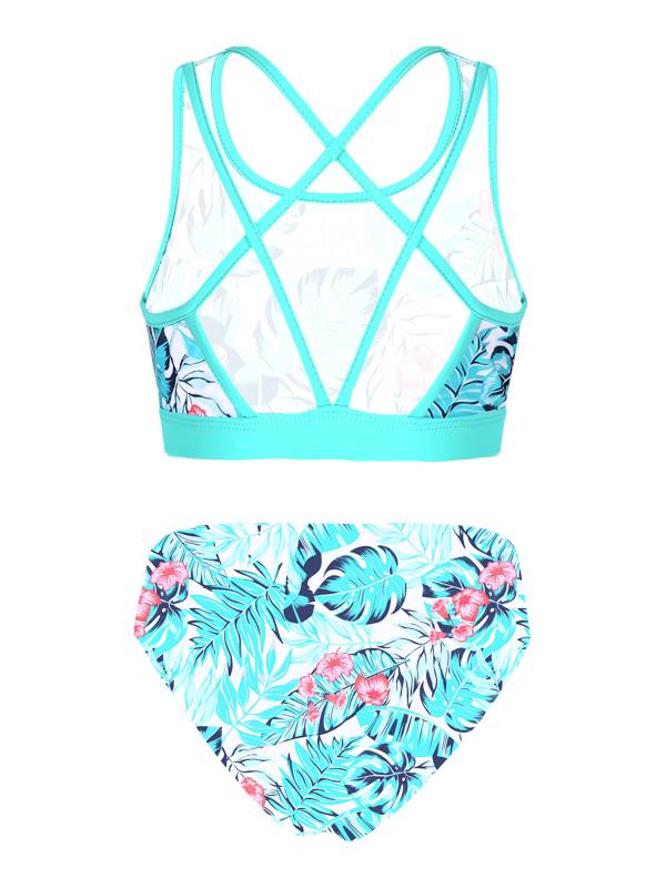 Kids Girls Two Pieces U Neck Strappy Swim Tankini Set thumb