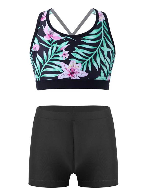 Kids Girls Floral Printed Two Piece Swimwear Set thumb