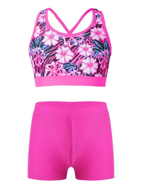 Kids Girls Floral Printed Two Piece Swimwear Set thumb