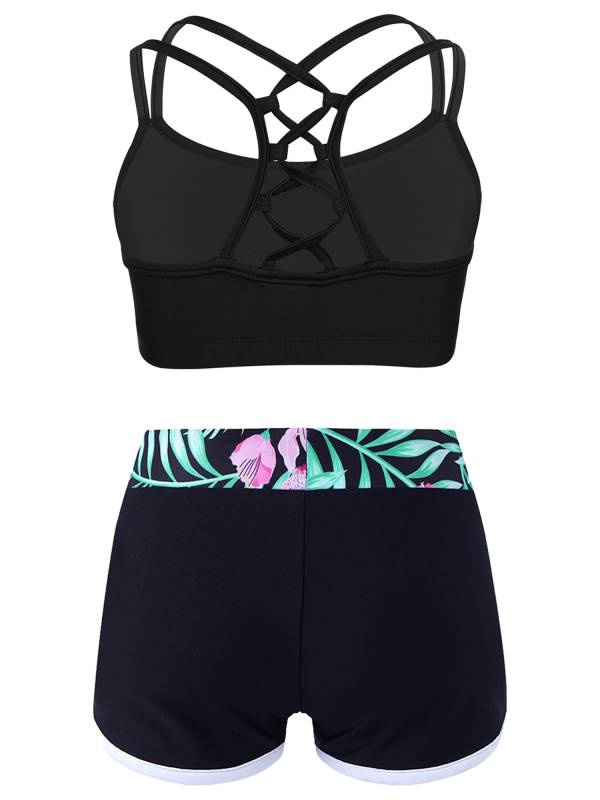 Kids Girls Two Pieces Swimwear Sleeveless Top and Shorts Set thumb