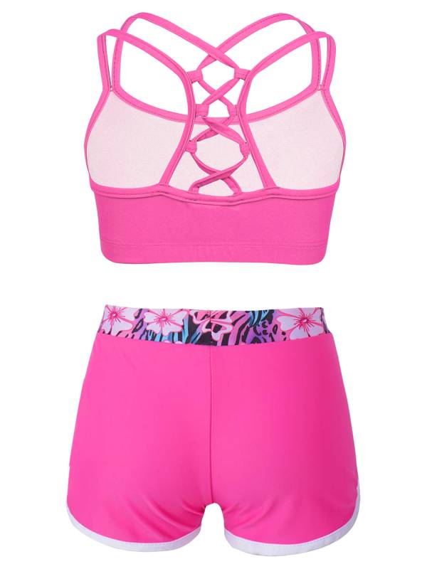 Kids Girls Two Pieces Swimwear Sleeveless Top and Shorts Set thumb