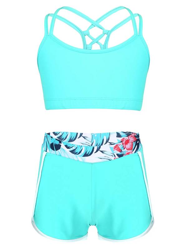 Kids Girls Two Pieces Swimwear Sleeveless Top and Shorts Set thumb