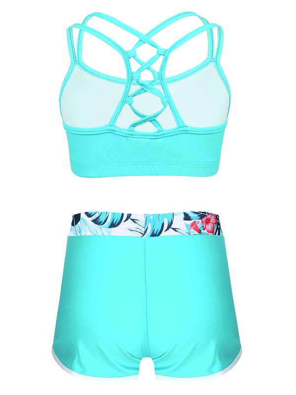 Kids Girls Two Pieces Swimwear Sleeveless Top and Shorts Set thumb