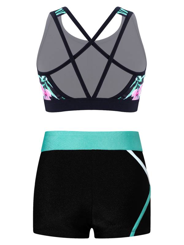 Kids Girls 2pcs Sleeveless U Neck Crop Top and Shorts Sports Set thumb