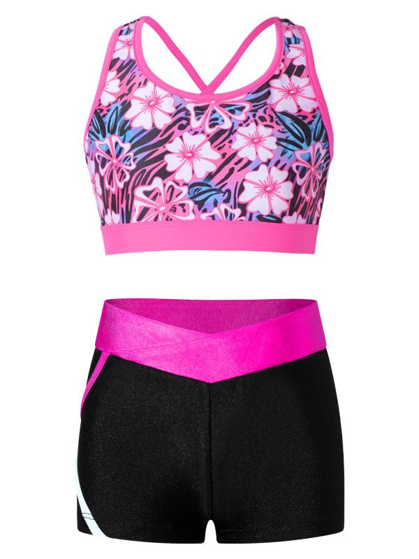 Kids Girls 2pcs Sleeveless U Neck Crop Top and Shorts Sports Set thumb