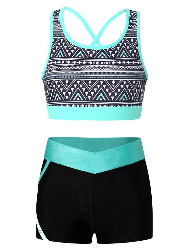 Kids Girls 2pcs Sleeveless U Neck Crop Top and Shorts Sports Set thumb