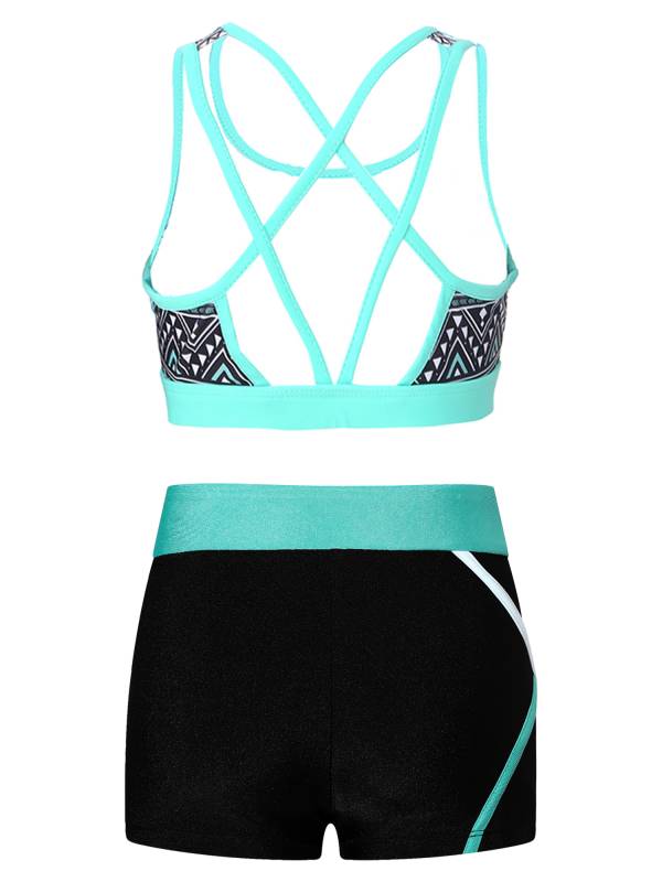 Kids Girls 2pcs Sleeveless U Neck Crop Top and Shorts Sports Set thumb