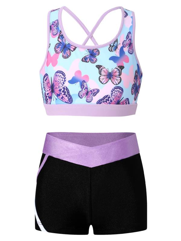 Kids Girls 2pcs Sleeveless U Neck Crop Top and Shorts Sports Set thumb