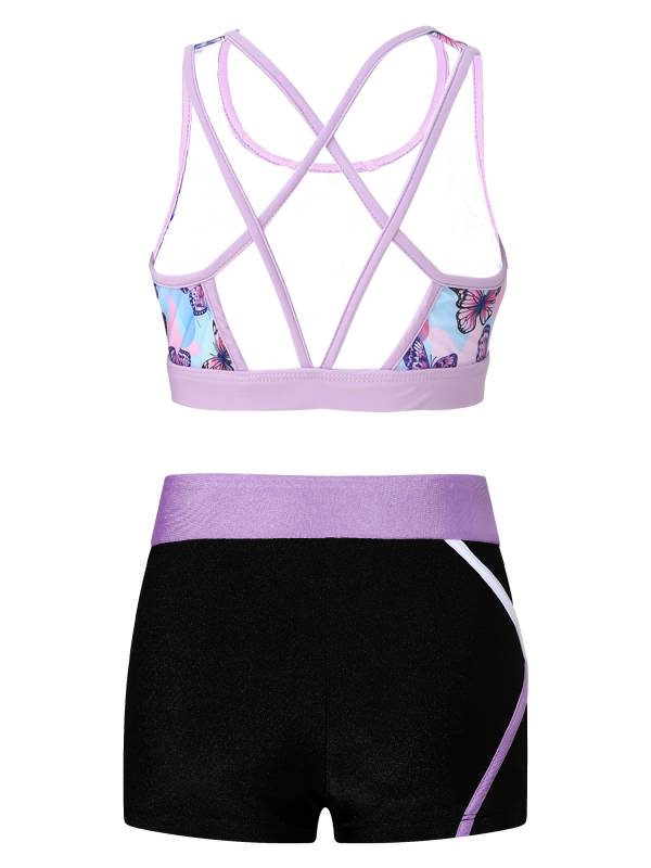 Kids Girls 2pcs Sleeveless U Neck Crop Top and Shorts Sports Set thumb