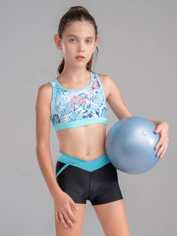 Kids Girls 2pcs Sleeveless U Neck Crop Top and Shorts Sports Set thumb