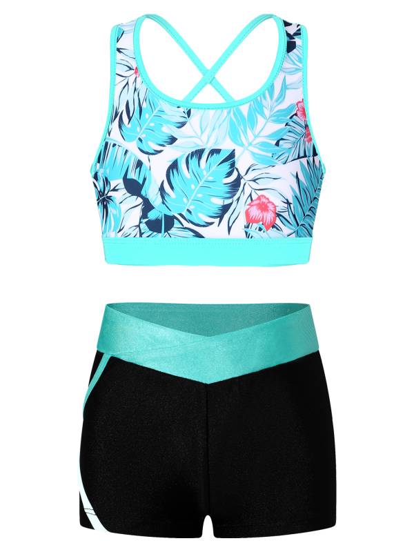 Kids Girls 2pcs Sleeveless U Neck Crop Top and Shorts Sports Set thumb