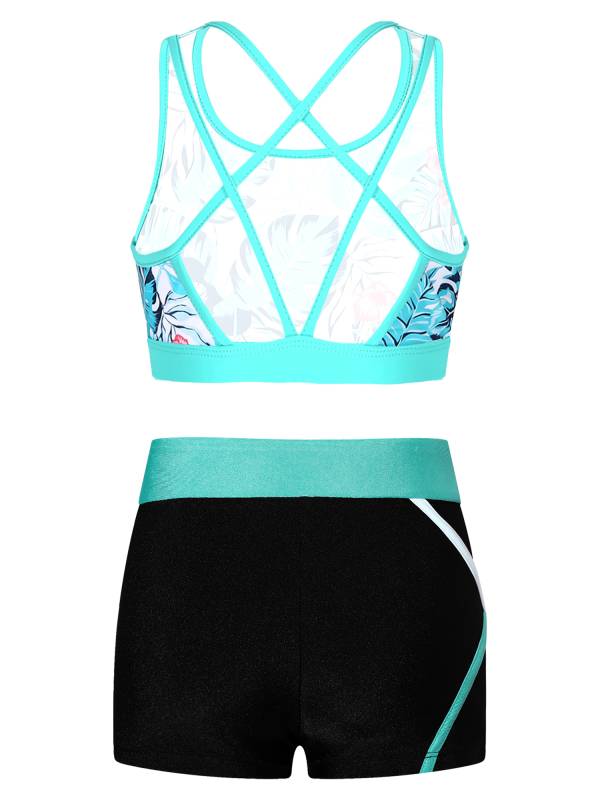 Kids Girls 2pcs Sleeveless U Neck Crop Top and Shorts Sports Set thumb