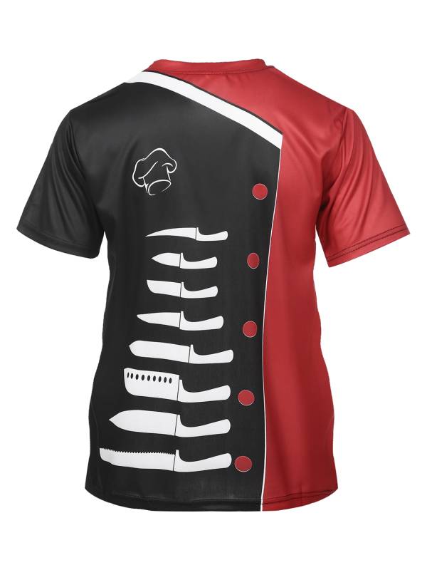 Men Creative Color Block Printed Short Sleeve Chef T-shirt thumb