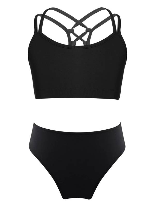 Kids Girls Two Pieces Sleeveless Strappy Tankini Swimsuit Sets thumb