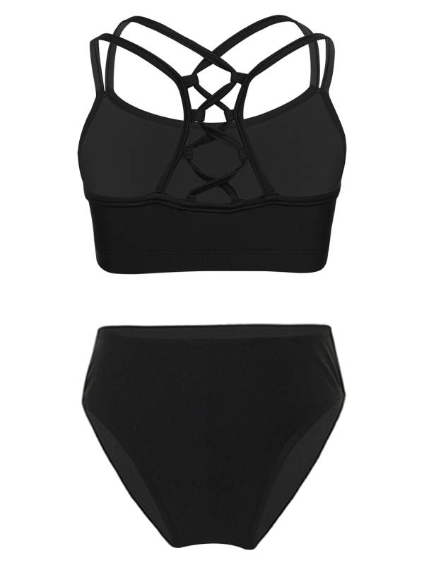 Kids Girls Two Pieces Sleeveless Strappy Tankini Swimsuit Sets thumb