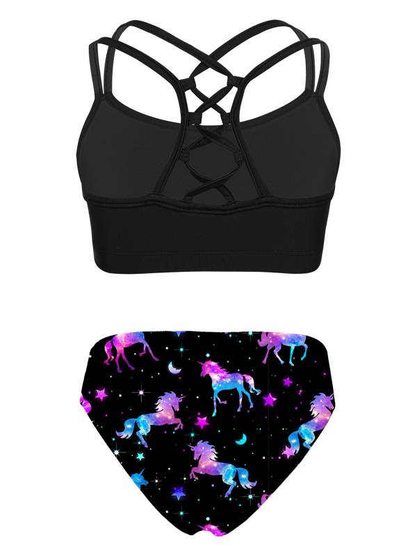 Kids Girls Two Pieces Sleeveless Strappy Tankini Swimsuit Sets thumb