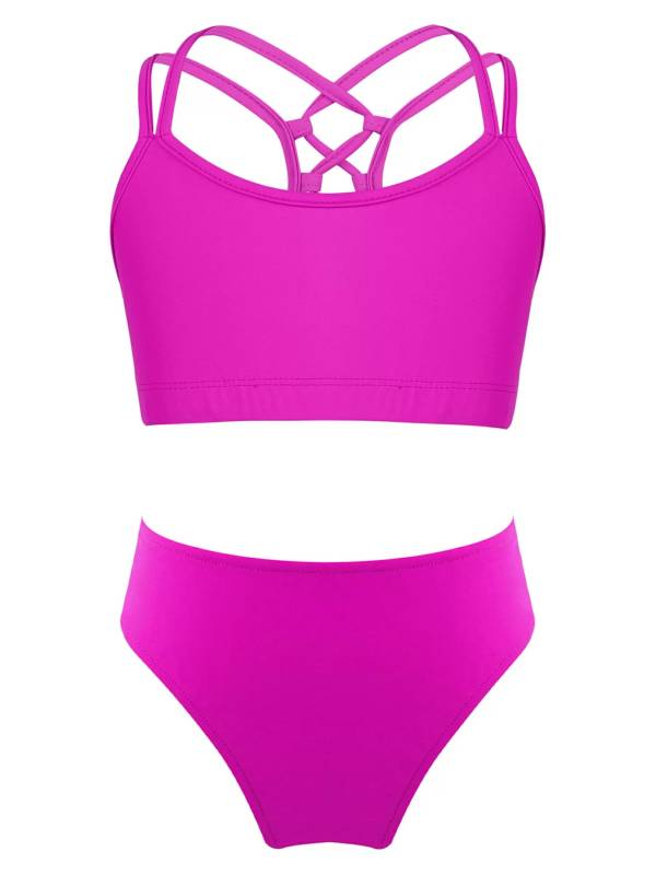Kids Girls Two Pieces Sleeveless Strappy Tankini Swimsuit Sets thumb