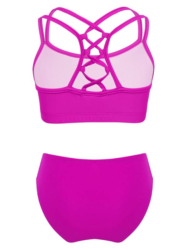 Kids Girls Two Pieces Sleeveless Strappy Tankini Swimsuit Sets thumb