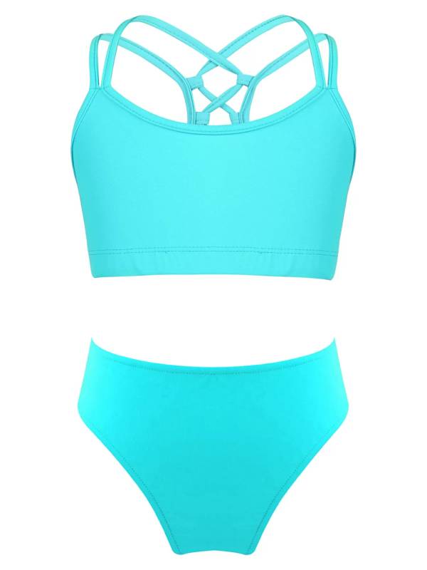 Kids Girls Two Pieces Sleeveless Strappy Tankini Swimsuit Sets thumb