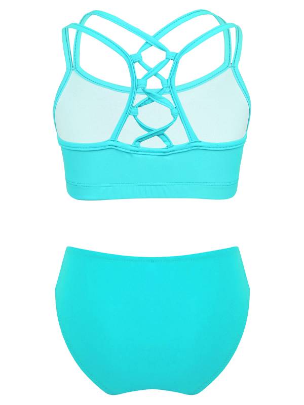 Kids Girls Two Pieces Sleeveless Strappy Tankini Swimsuit Sets thumb
