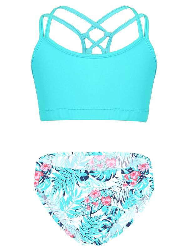 Kids Girls Two Pieces Sleeveless Strappy Tankini Swimsuit Sets thumb