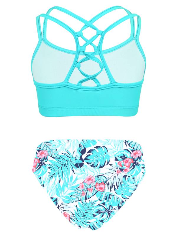 Kids Girls Two Pieces Sleeveless Strappy Tankini Swimsuit Sets thumb