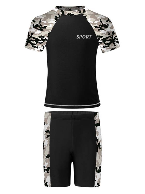 Kids Boys Two Pieces Short Sleeve Top and Shorts Swimsuit Set thumb
