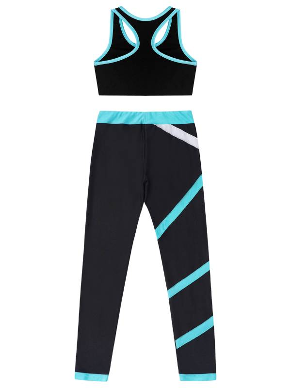 Kids Girls 2pcs Sleeveless Crop Top with Colorblock Leggings Sport Set thumb