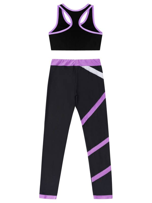 Kids Girls 2pcs Sleeveless Crop Top with Colorblock Leggings Sport Set thumb