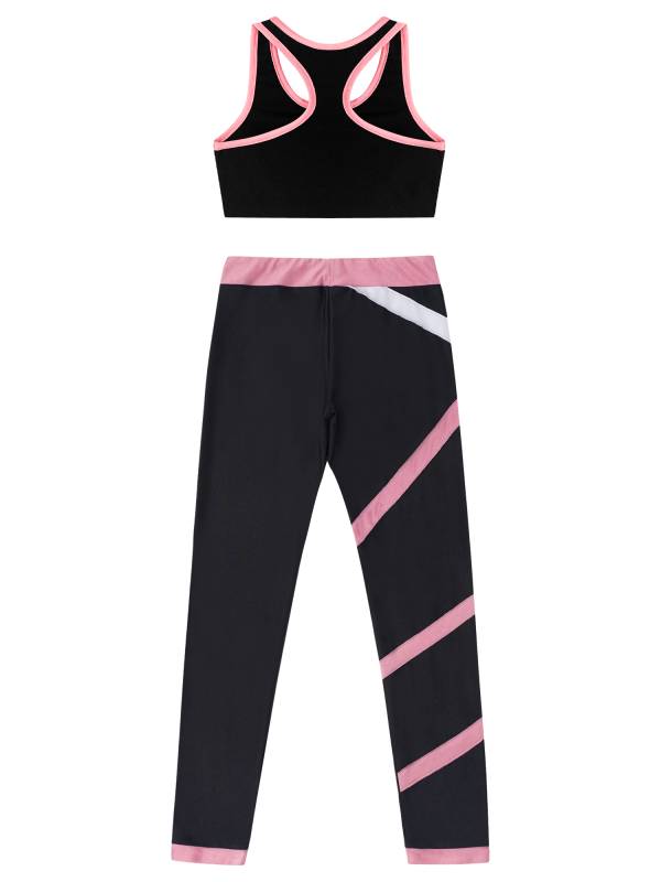 Kids Girls 2pcs Sleeveless Crop Top with Colorblock Leggings Sport Set thumb