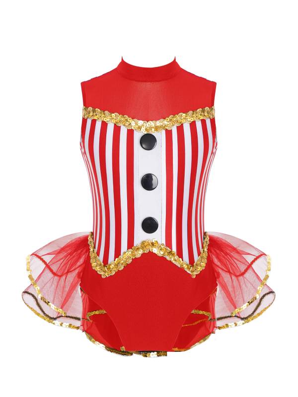 Kids Girls Sleeveless Sequins Striped Latin Jazz Dance Leotard thumb