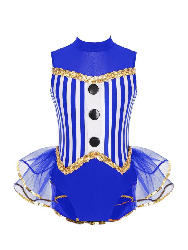 Kids Girls Sleeveless Sequins Striped Latin Jazz Dance Leotard thumb
