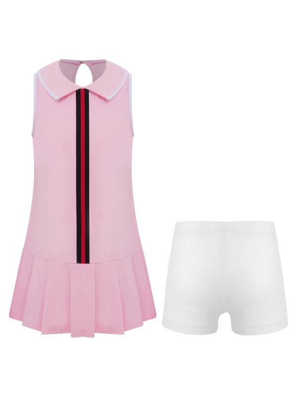 Kids Girls 2pcs Sleeveless Pleated Dress with Shorts Tennis Golf Set thumb