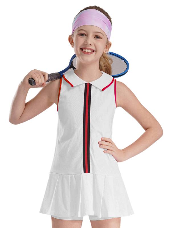 Kids Girls 2pcs Sleeveless Pleated Dress with Shorts Tennis Golf Set thumb